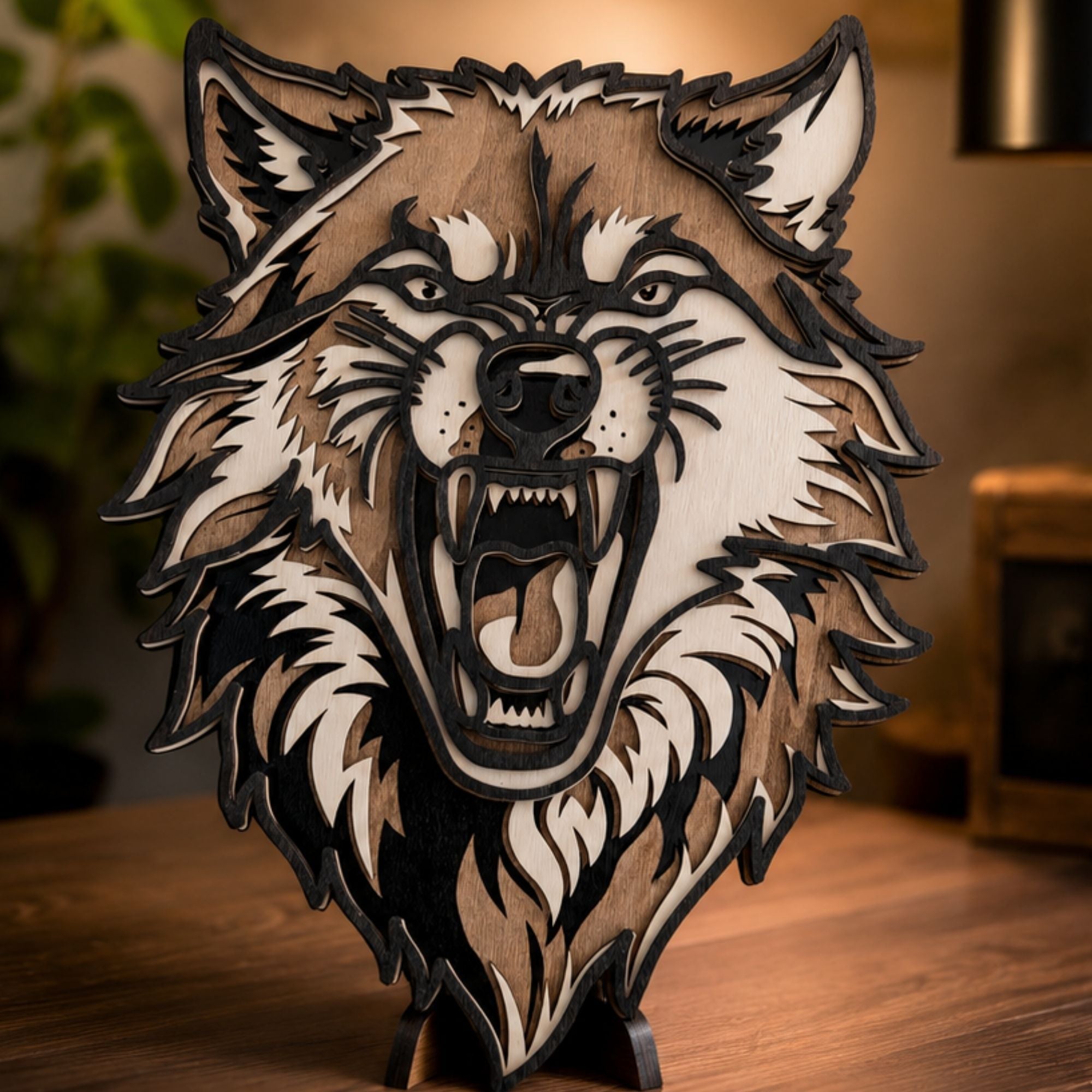 Decoración de pared con diseño de lobo en relieve